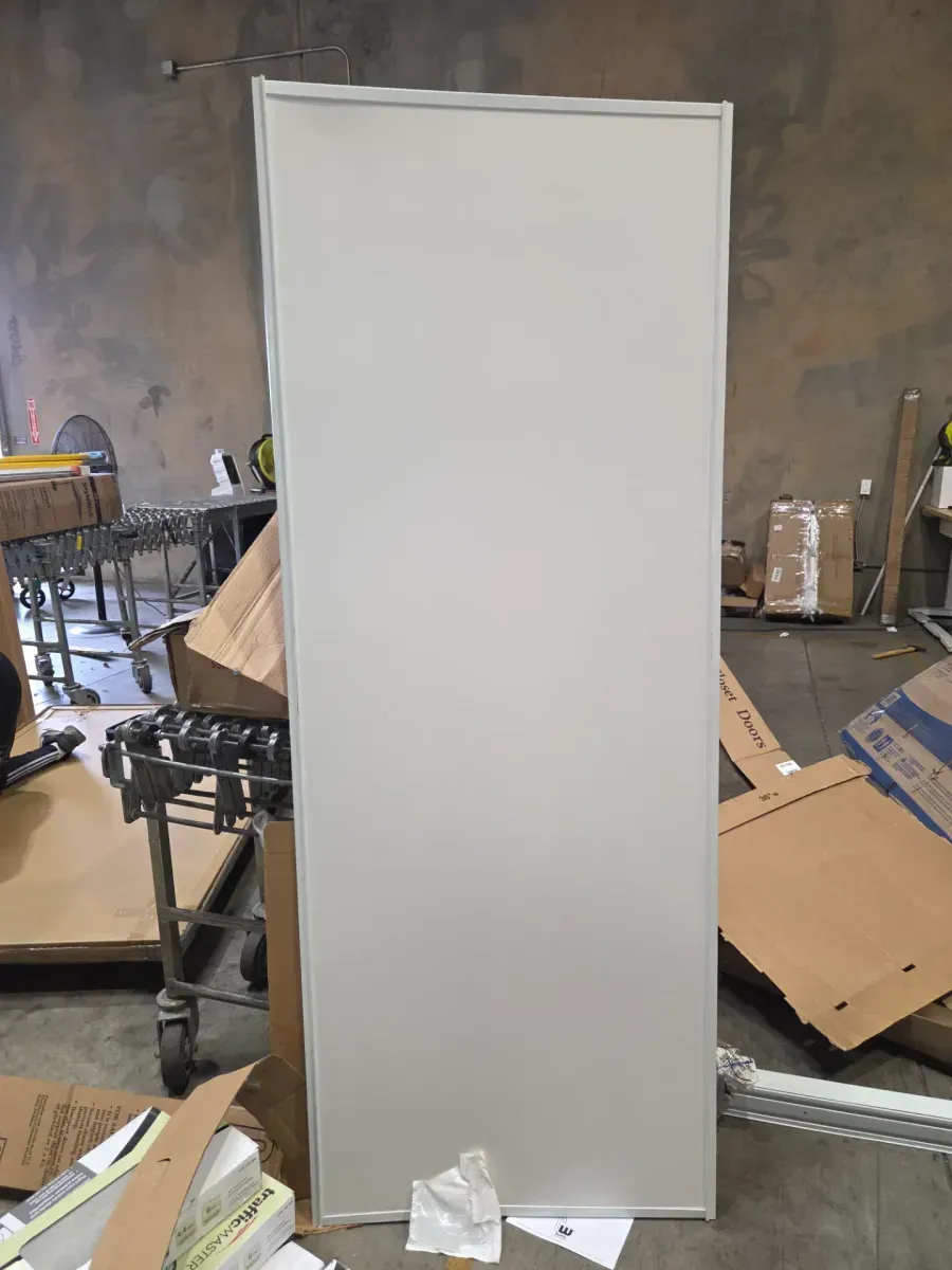 59 in. x 80-1/2 in. Aspen White Gloss Painted Steel Frame Prefinished White Hardboard Interior Sliding Door - image 1