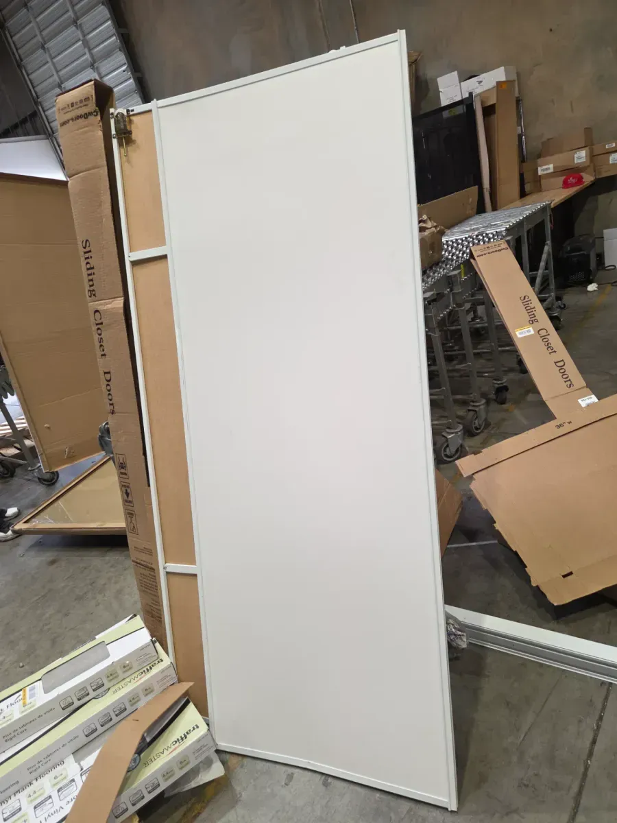 59 in. x 80-1/2 in. Aspen White Gloss Painted Steel Frame Prefinished White Hardboard Interior Sliding Door - image 3