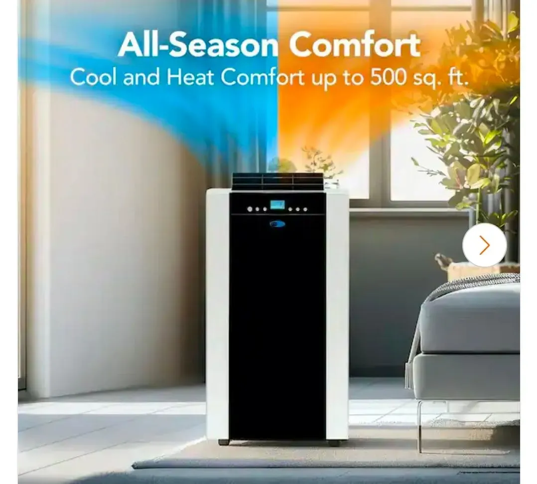 9,200 (DOE) BTU Portable Air Conditioner Cools 500 Sq. Ft. with Heater, Dehumidifier, and Remote in Black - image 1