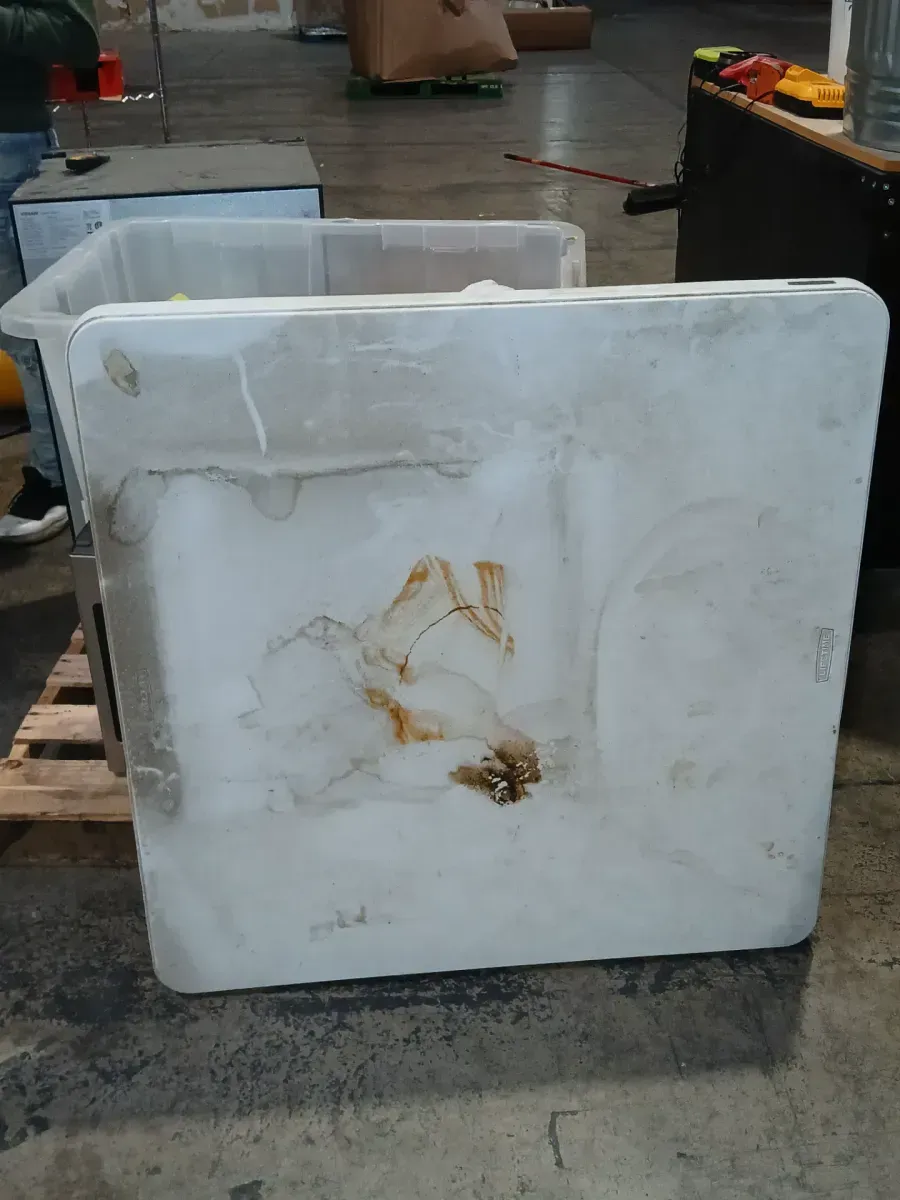 *** It is stained*** 37 in. Commercial White Granite Square Resin Table - image 2