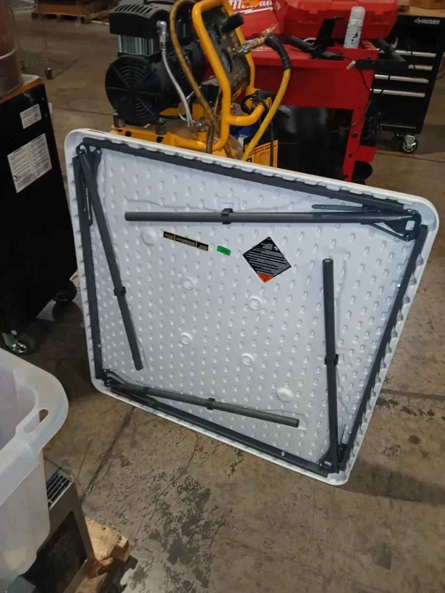 *** It is stained*** 37 in. Commercial White Granite Square Resin Table - image 3