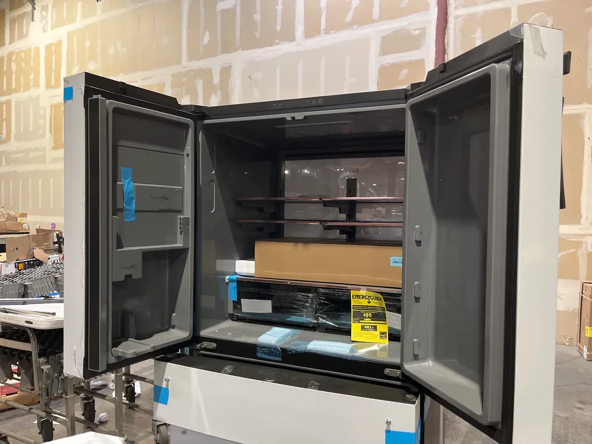 *** In one of the corners it is bent, it looks in very good condition ***28.7 Cu. Ft. 4-Door French Door Smart Refrigerator with Dual Dispense Auto Fill Pitcher – Matte White - image 2