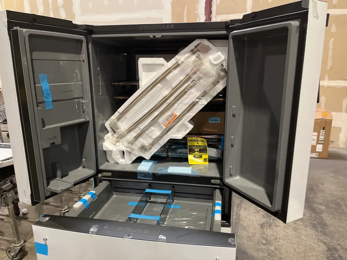 *** In one of the corners it is bent, it looks in very good condition ***28.7 Cu. Ft. 4-Door French Door Smart Refrigerator with Dual Dispense Auto Fill Pitcher – Matte White - image 3