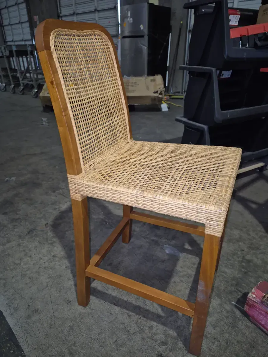 ( Pack of 4 chair )Caspia 40.4 in. Mahogany and Natural Rattan Low Back Wood Frame Counter Height Bar Stool - image 3