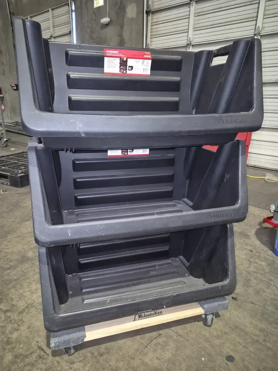 (Pack of 3 )Husky 77 in. W 4-Shelf Black Metal Shelving Unit, 55 Gal. Stackable Storage Bin (4-Count) Combo - image 3