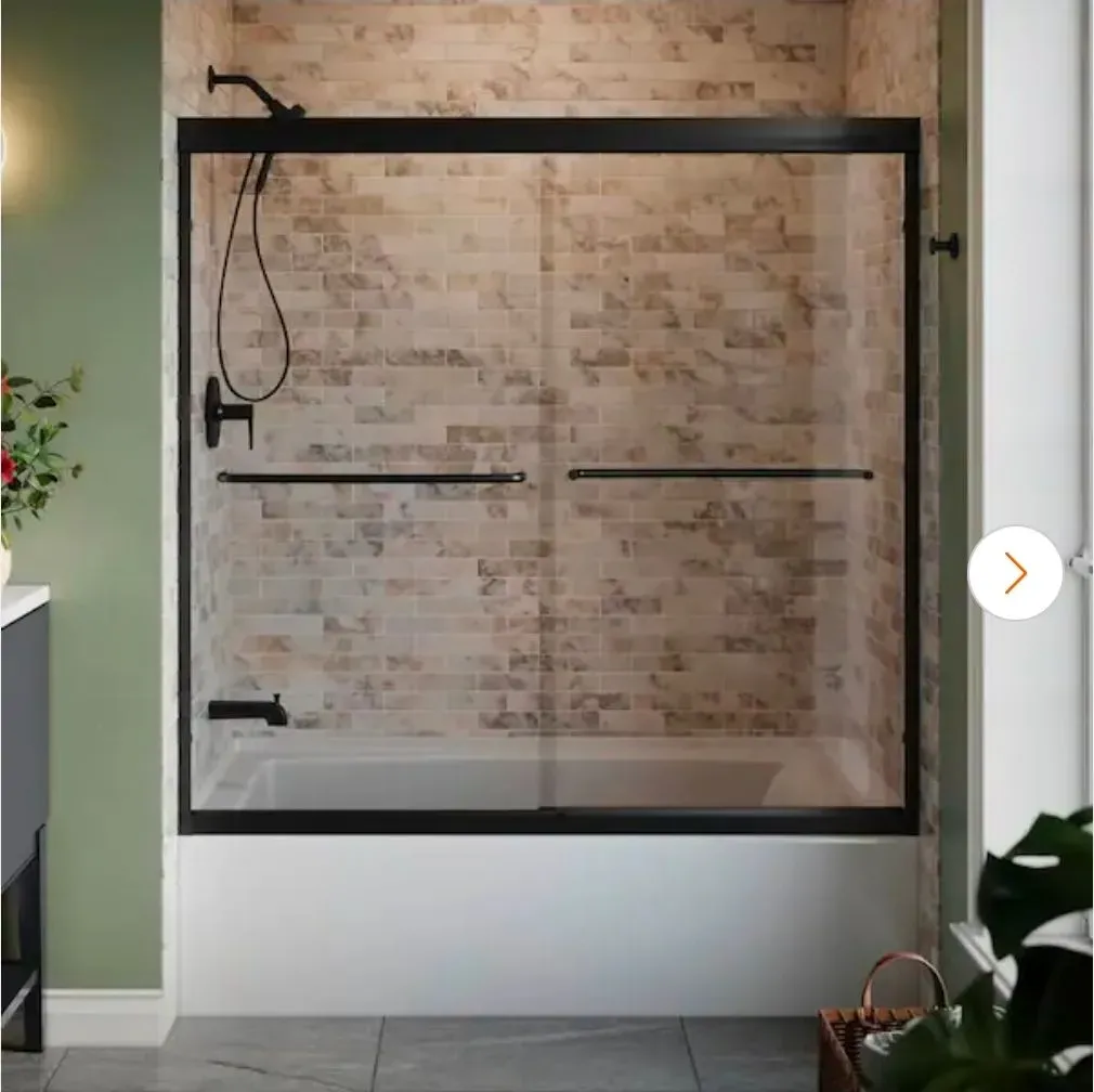 Lively 57-60 in. W x 58 in. H Frameless Sliding Tub Door in Matte Black with 1/4 in. Thick Crystal Clear Glass - image 1