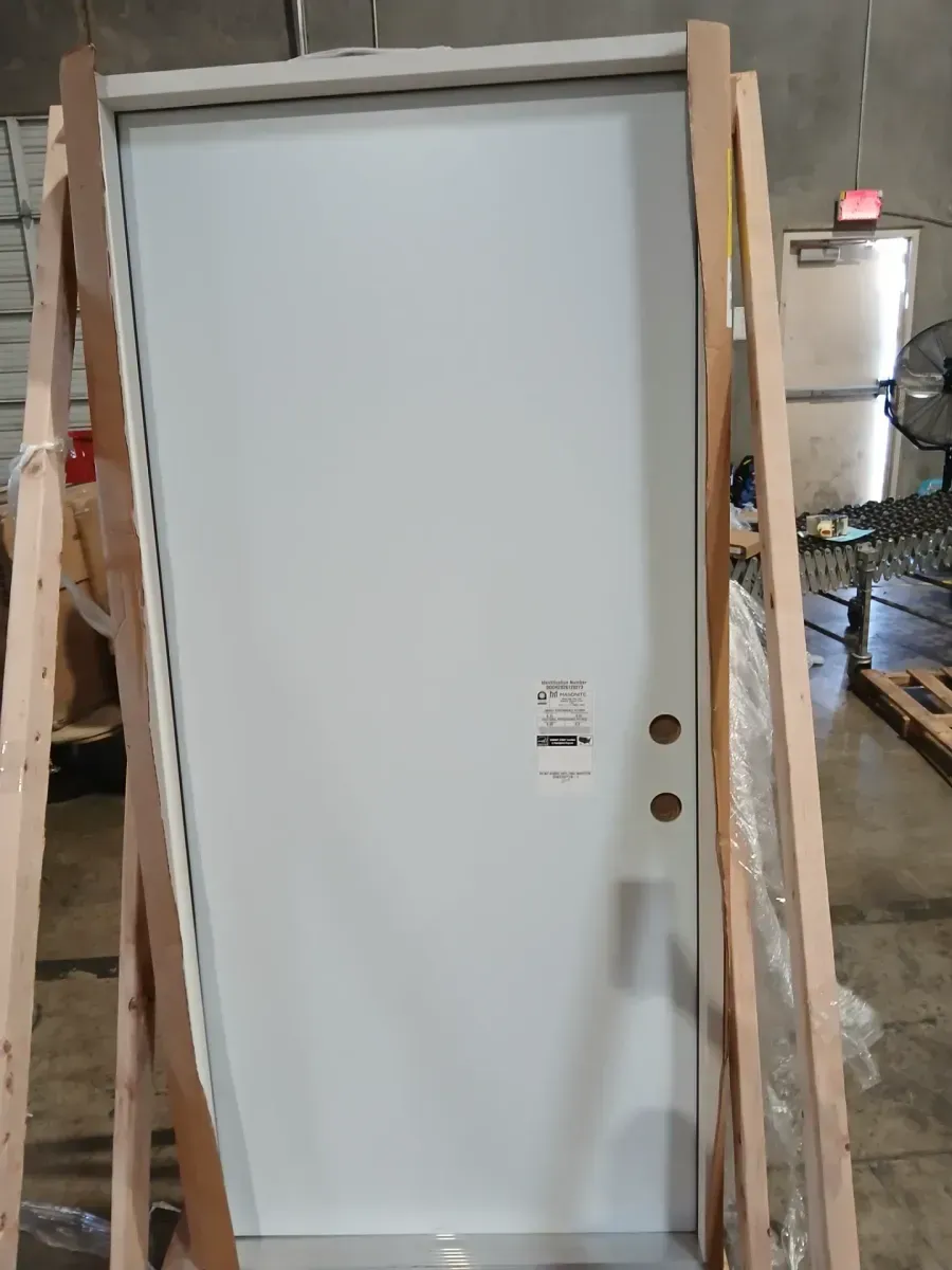 *** With frame *** Masonite 37/5 in. x 80 in. Premium Flush Right-Hand Inswing Primed Steel Prehung Front Exterior Door No Brickmold - image 2