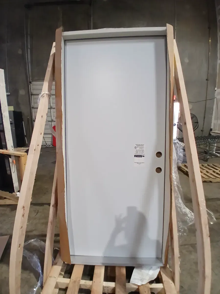 *** With frame *** Masonite 37/5 in. x 80 in. Premium Flush Right-Hand Inswing Primed Steel Prehung Front Exterior Door No Brickmold - image 4