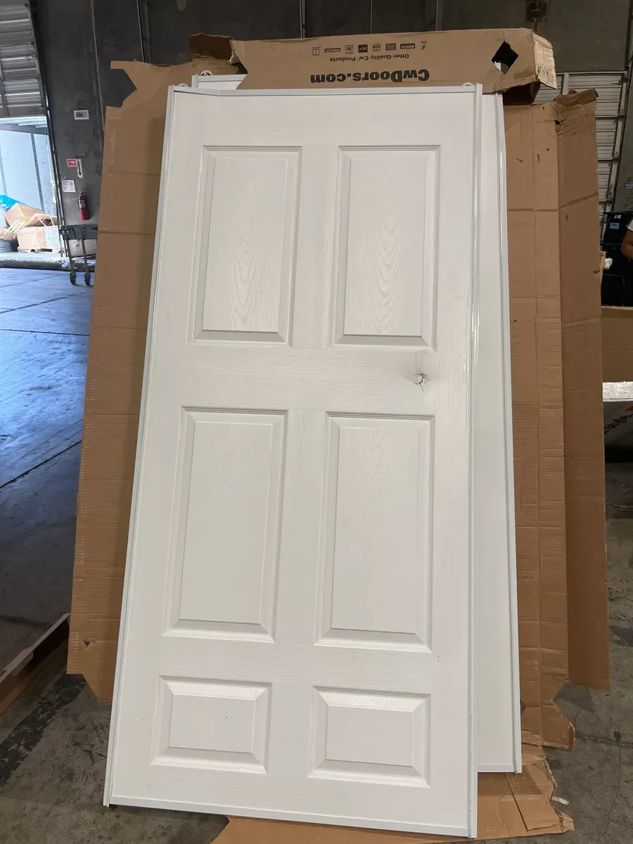 Contractors Wardrobe 72 in. x 81 in. Colonial White Prefinished Hardboard Panels Steel Framed Interior Sliding Door - image 3