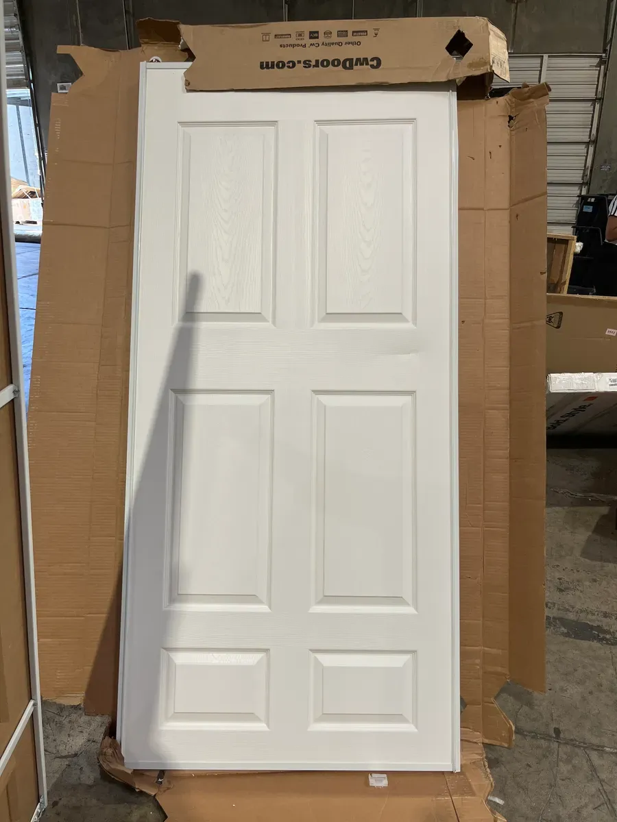 Contractors Wardrobe 72 in. x 81 in. Colonial White Prefinished Hardboard Panels Steel Framed Interior Sliding Door - image 4
