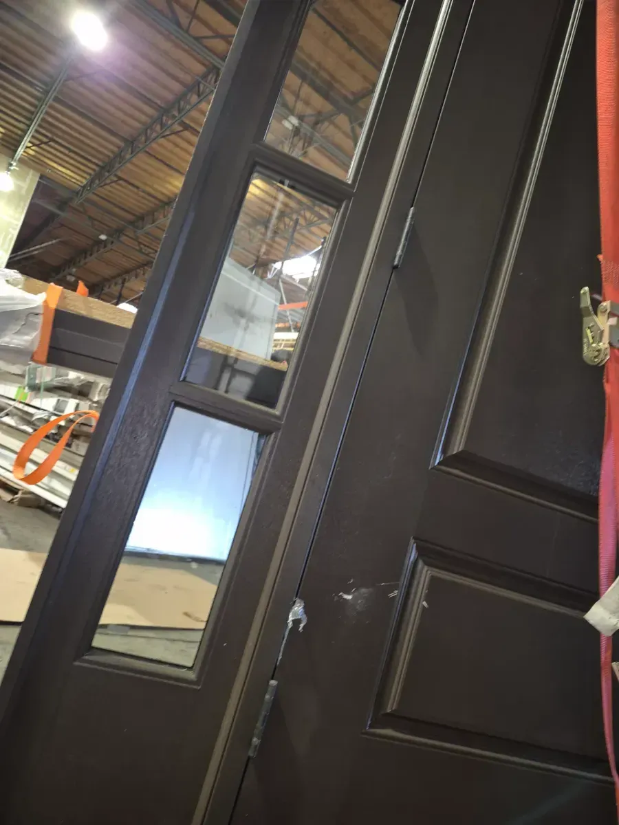 Regency 64 in. x 80 in. 2Panel 3/4-Squaretop RHIS Onyx Stain Fiberglass Prehung Front Door with w/4Lite Dbl 12in.SL - image 3