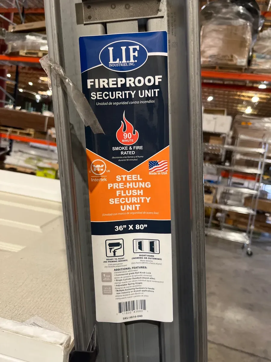 36 in. x 80 in. Gray Right-Hand Flush Security Steel Prehung Commercial Door with Welded Frame - image 1