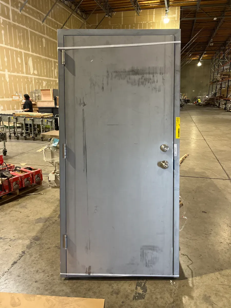 36 in. x 80 in. Gray Right-Hand Flush Security Steel Prehung Commercial Door with Welded Frame - image 3