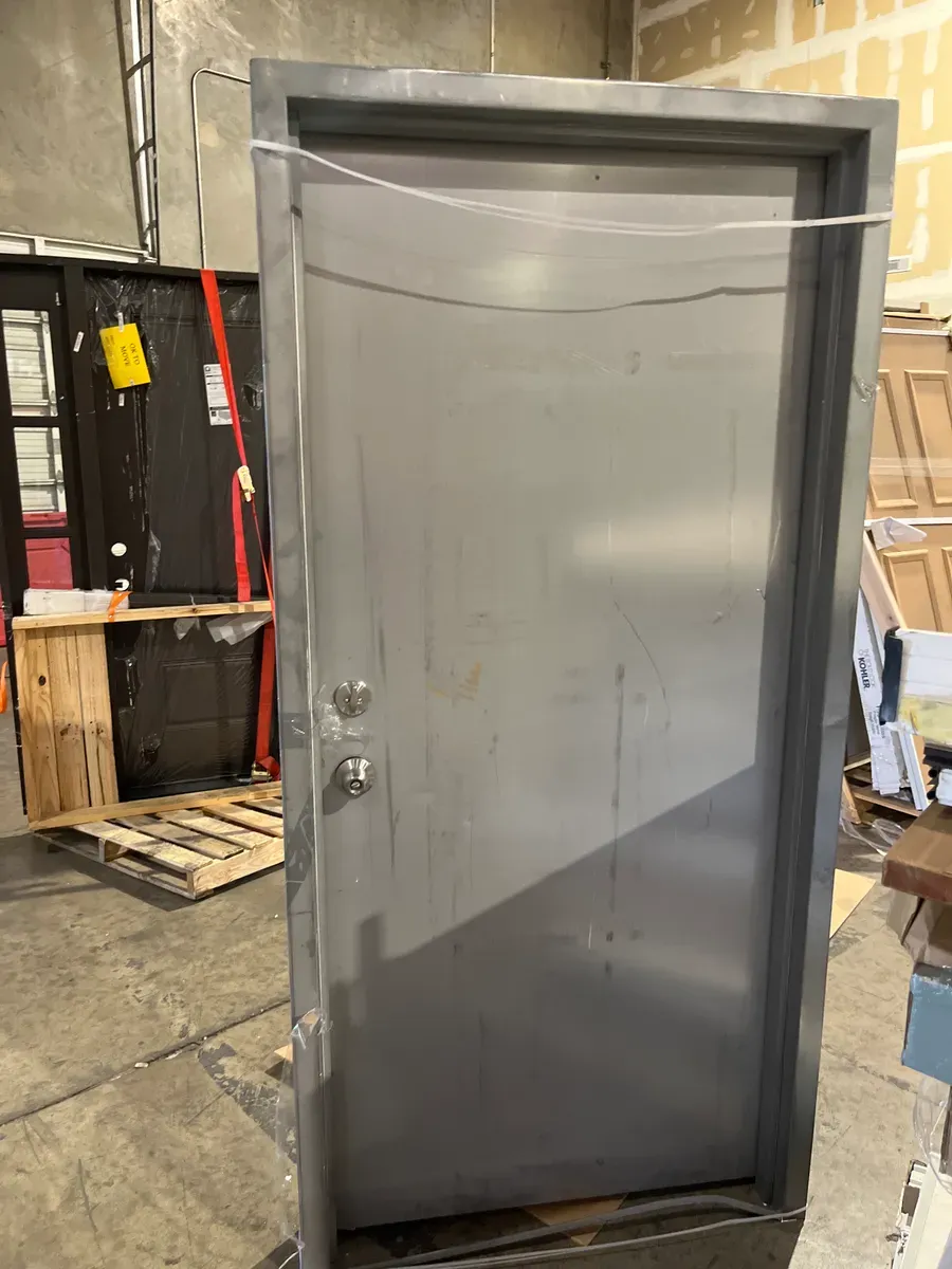 36 in. x 80 in. Gray Right-Hand Flush Security Steel Prehung Commercial Door with Welded Frame - image 4