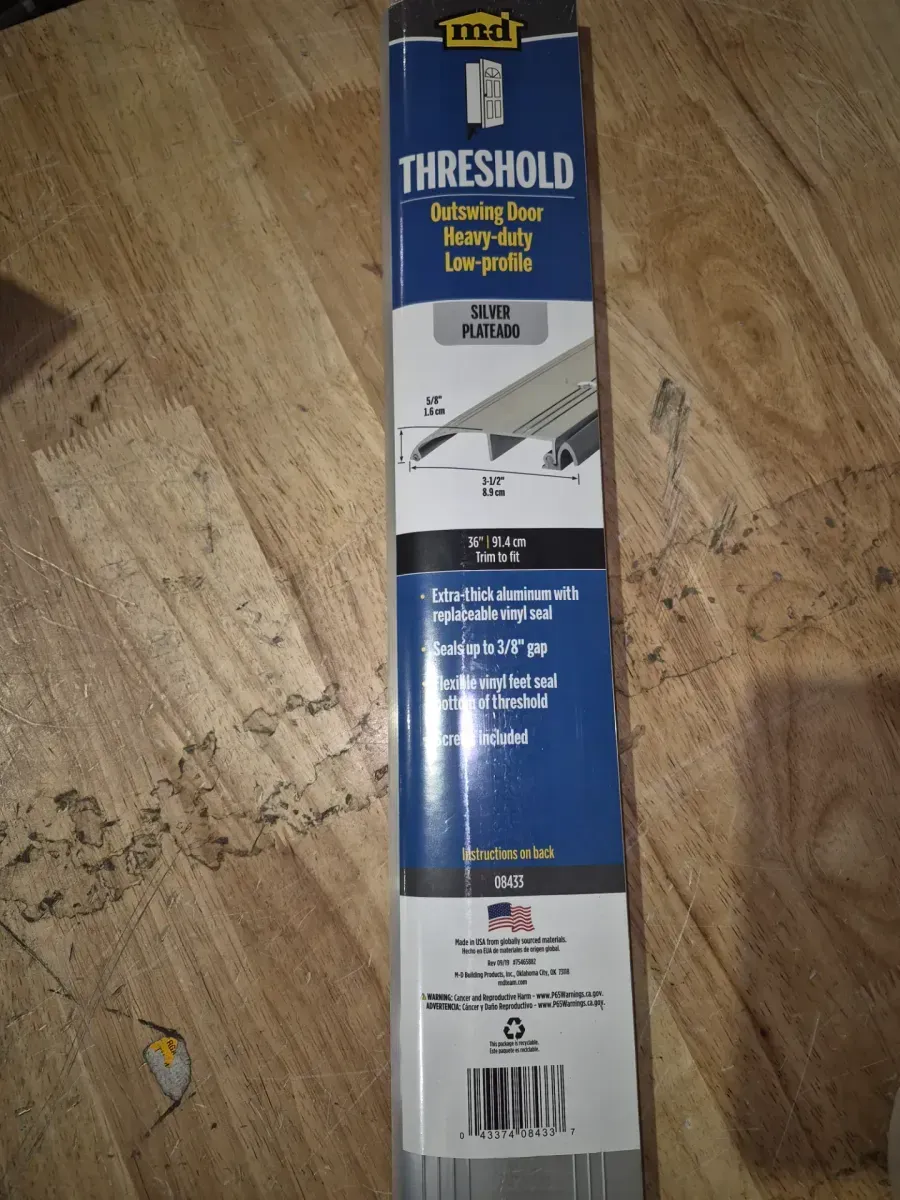 (Pack of 6 )3-1/2 in. x 5/8 in. x 36 in. Silver Aluminum and Vinyl Heavy Duty Low-Profile Outswing Door Threshold - image 2