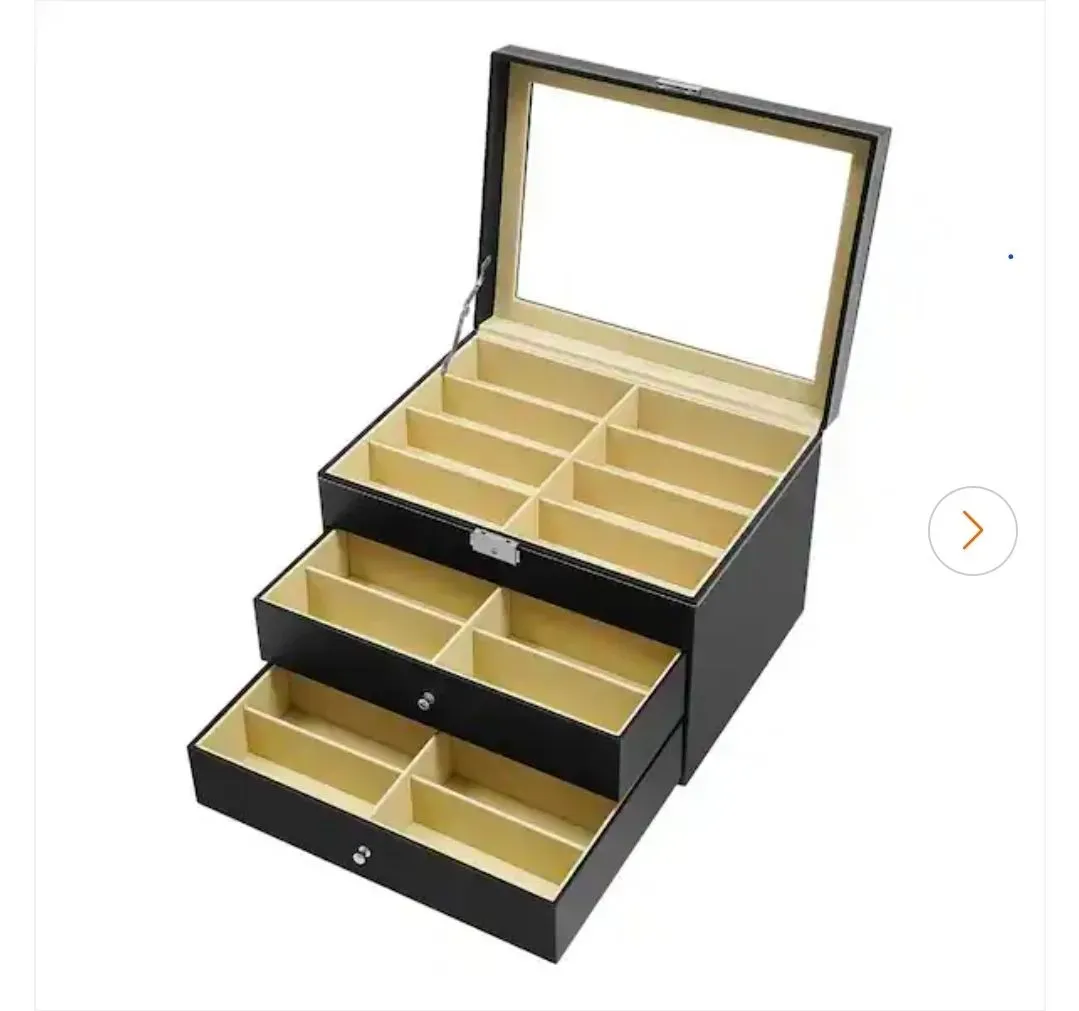 YIYIBYUS 24-Piece Black High PU Leather and Medium Density Fiberboard Large Eyeglass Sunglasses Glasses Display Case - image 1