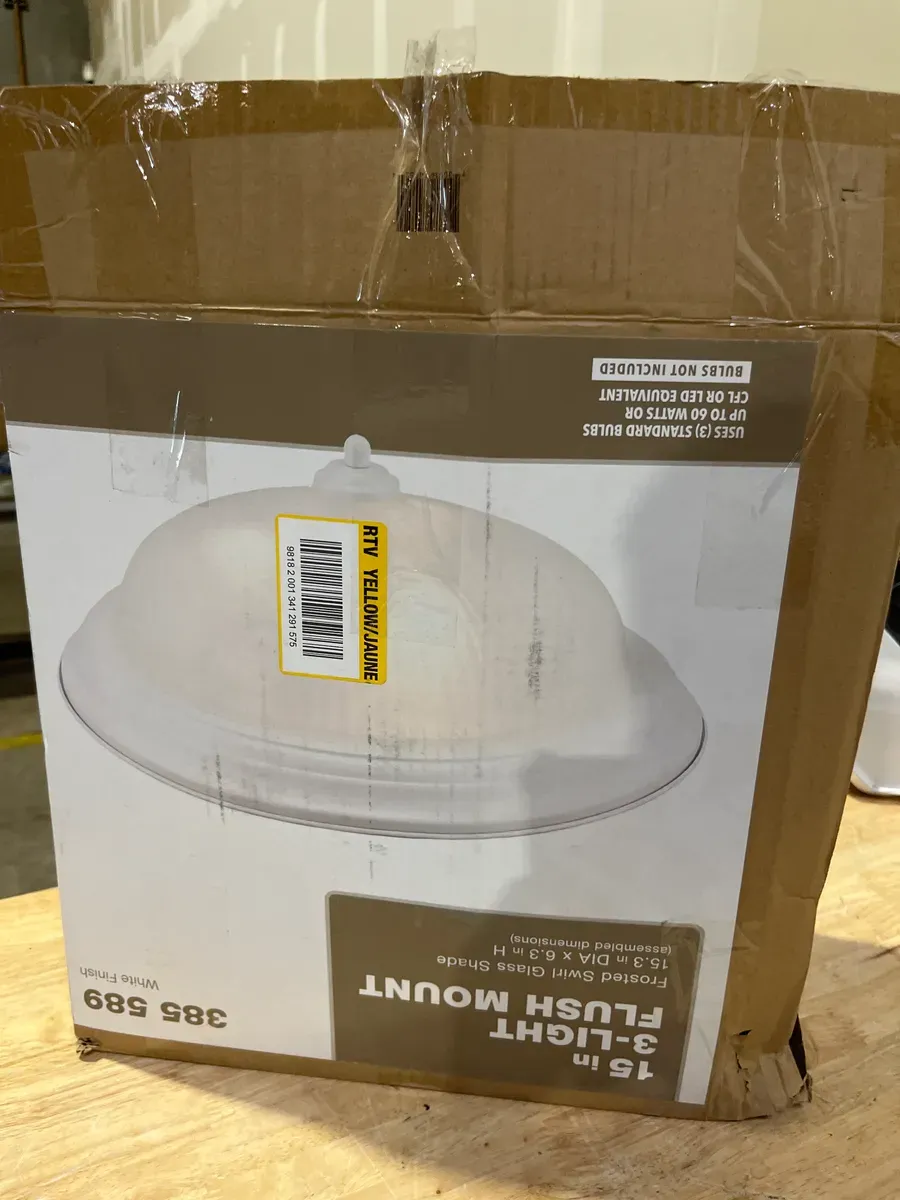 15.38 in. 3-Light White Flush Mount Ceiling Light Fixture with Frosted Swirl Glass Shade - image 2