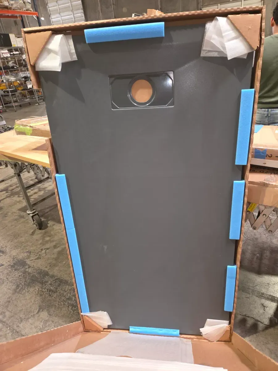 32 in. W x 60 in. L x 1.125 in. H Alcove Solid Composite Stone Shower Pan Base with L/R Drain in Graphite Sand - image 2