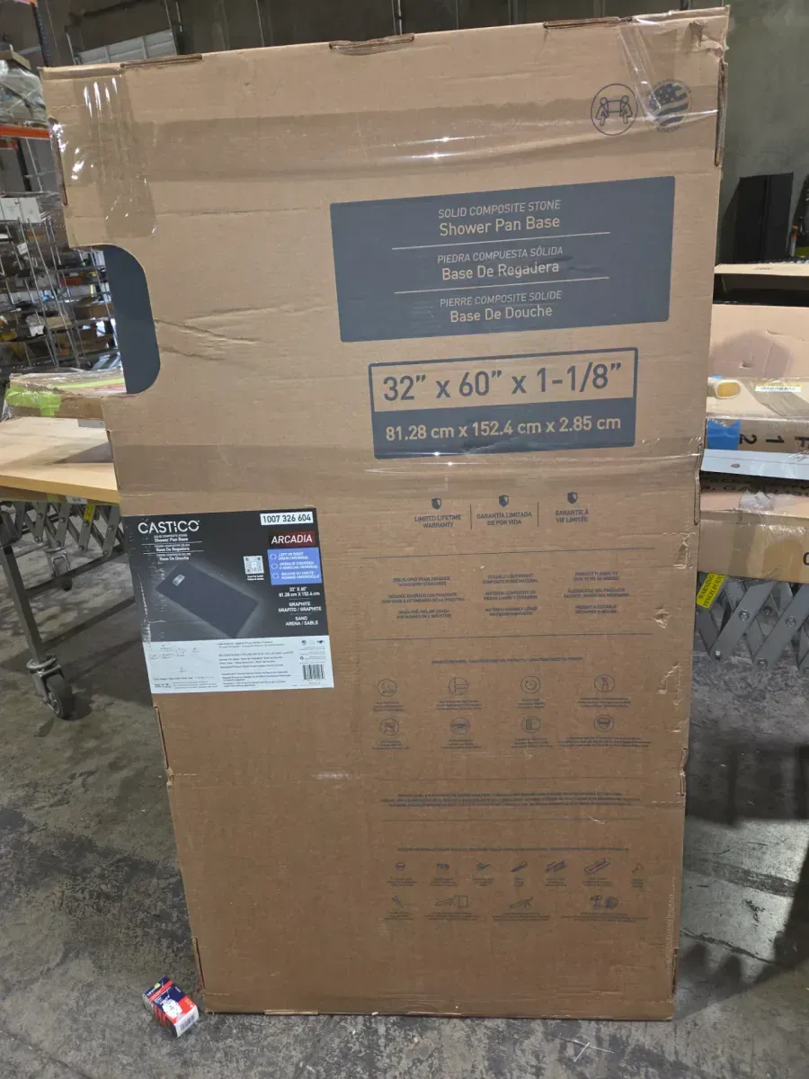 32 in. W x 60 in. L x 1.125 in. H Alcove Solid Composite Stone Shower Pan Base with L/R Drain in Graphite Sand - image 4