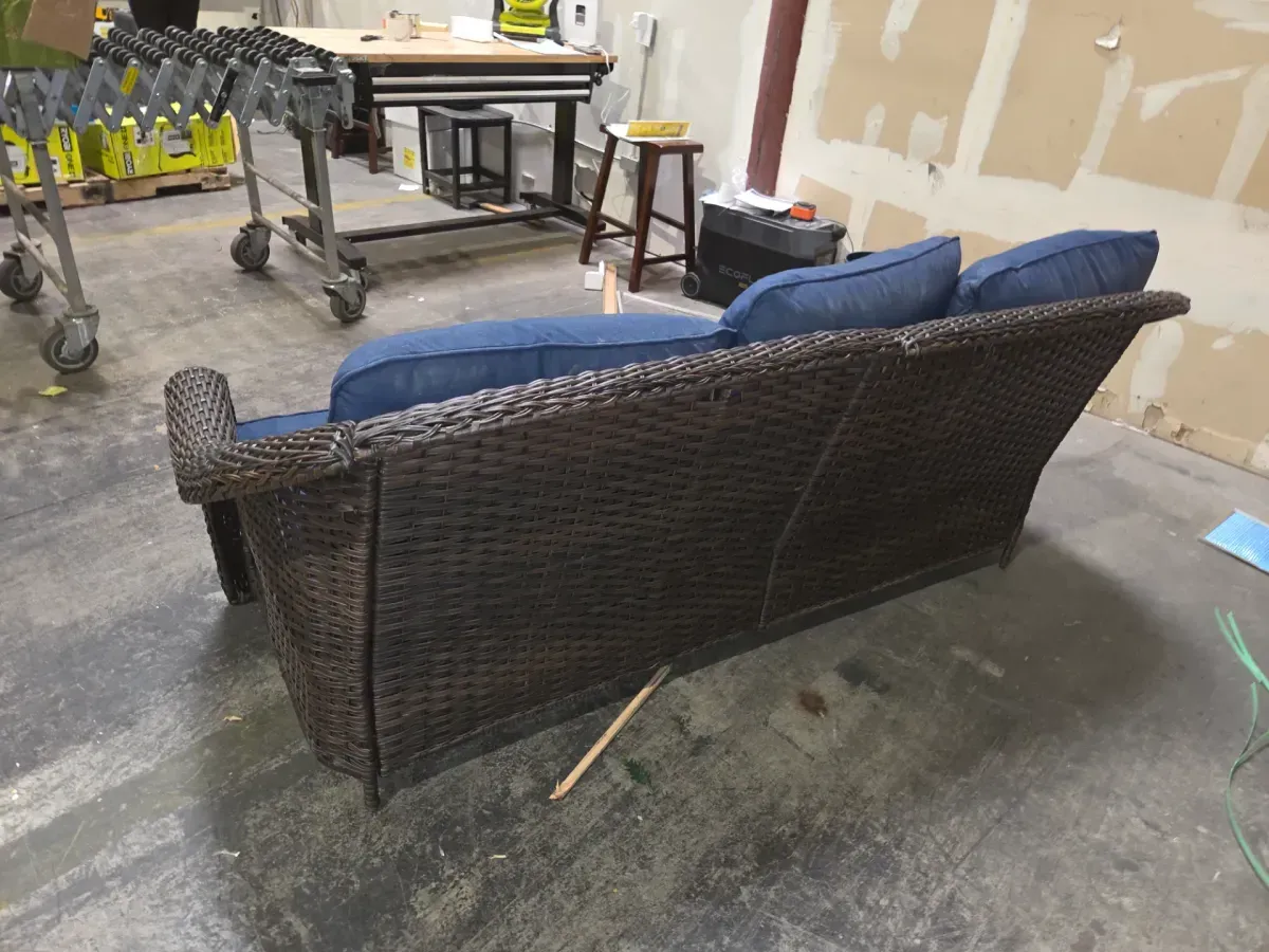 3-Seat Wicker Outdoor Couch Patio Sofa with Blue Cushion - image 2