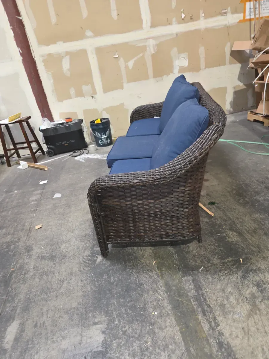 3-Seat Wicker Outdoor Couch Patio Sofa with Blue Cushion - image 3