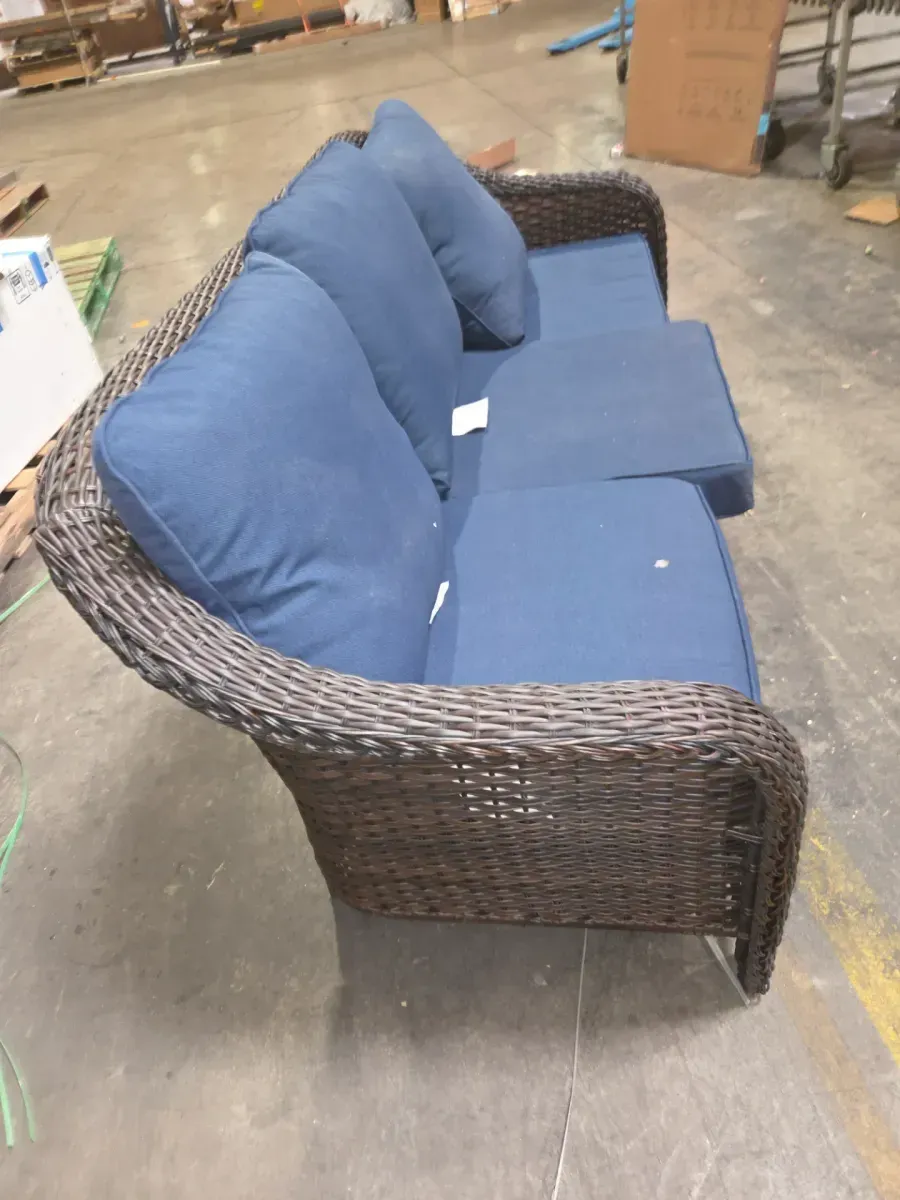 3-Seat Wicker Outdoor Couch Patio Sofa with Blue Cushion - image 4