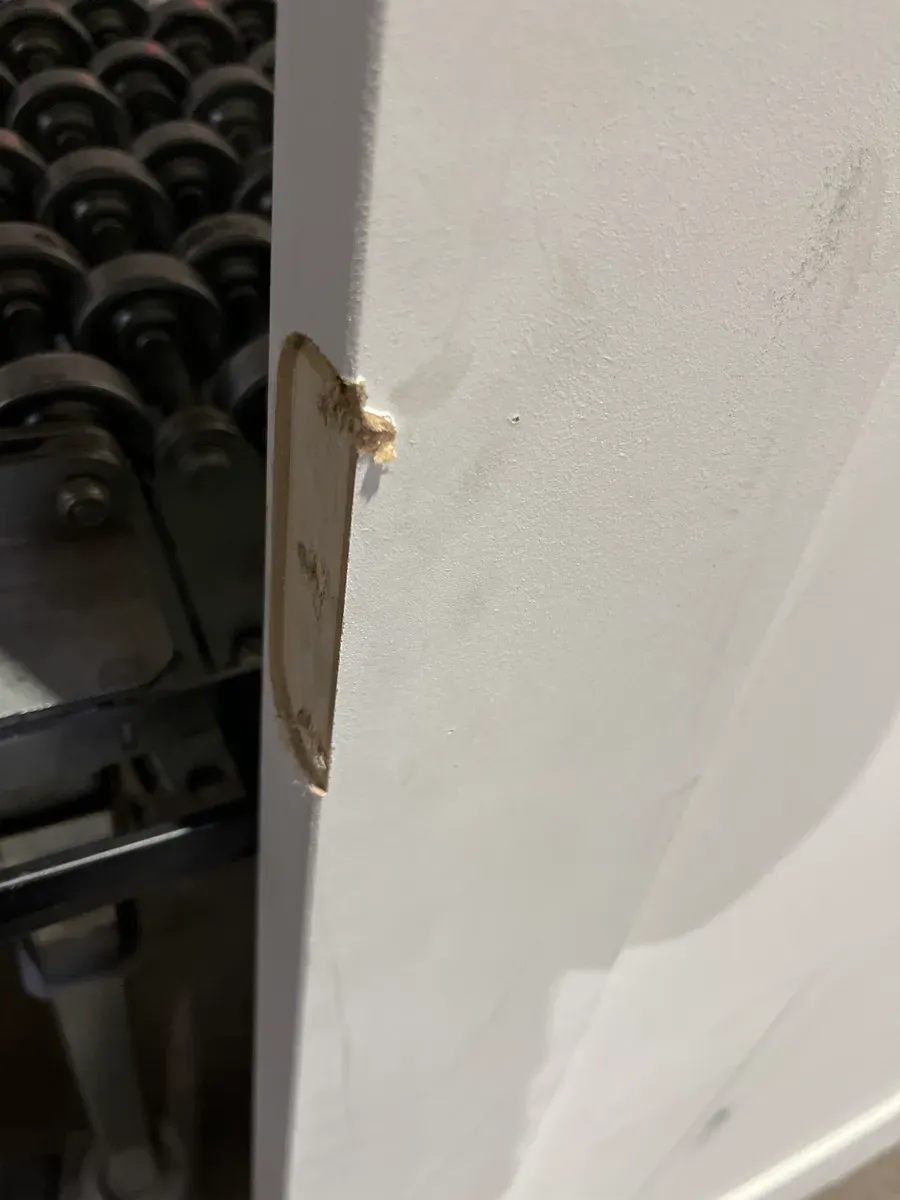 **has minor dents**32in. x 80 in. x 1-3/8 in. Shaker White Primed 2-Panel Solid Core Wood Interior Slab Door - image 5