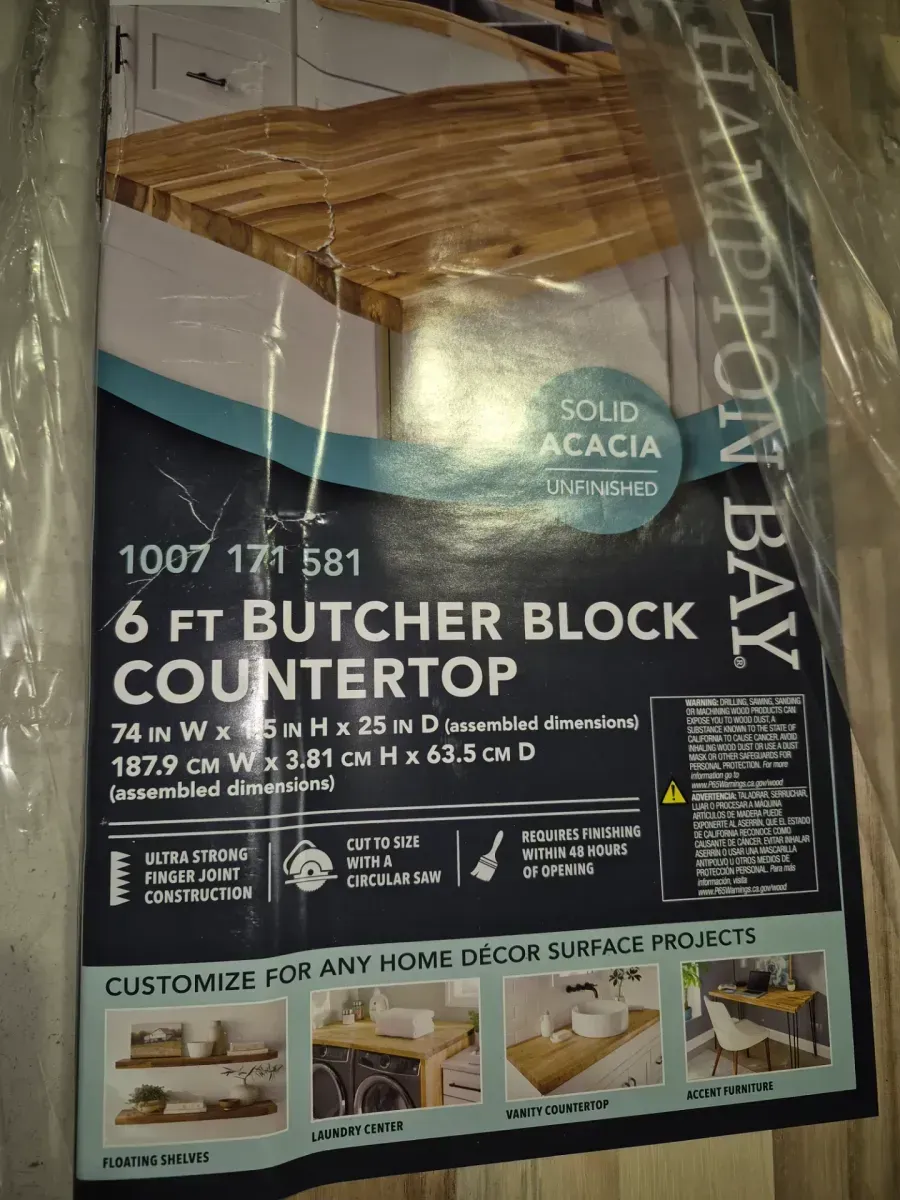 6 ft. L x 25 in. D Unfinished Hevea Solid Wood Butcher Block Countertop with Standard Edge - image 2