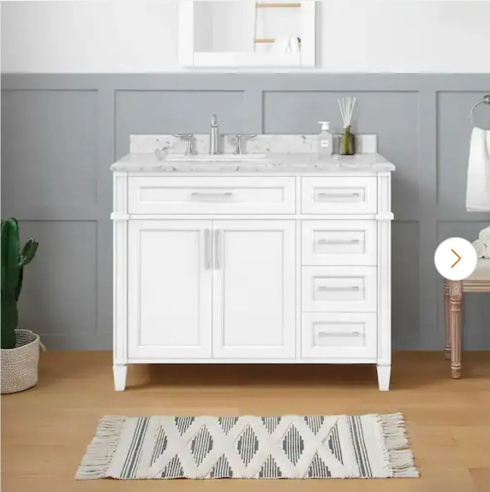 Caville 42 in. Single Sink Freestanding White Bath Vanity with Carrara Marble Top (Assembled) - image 1