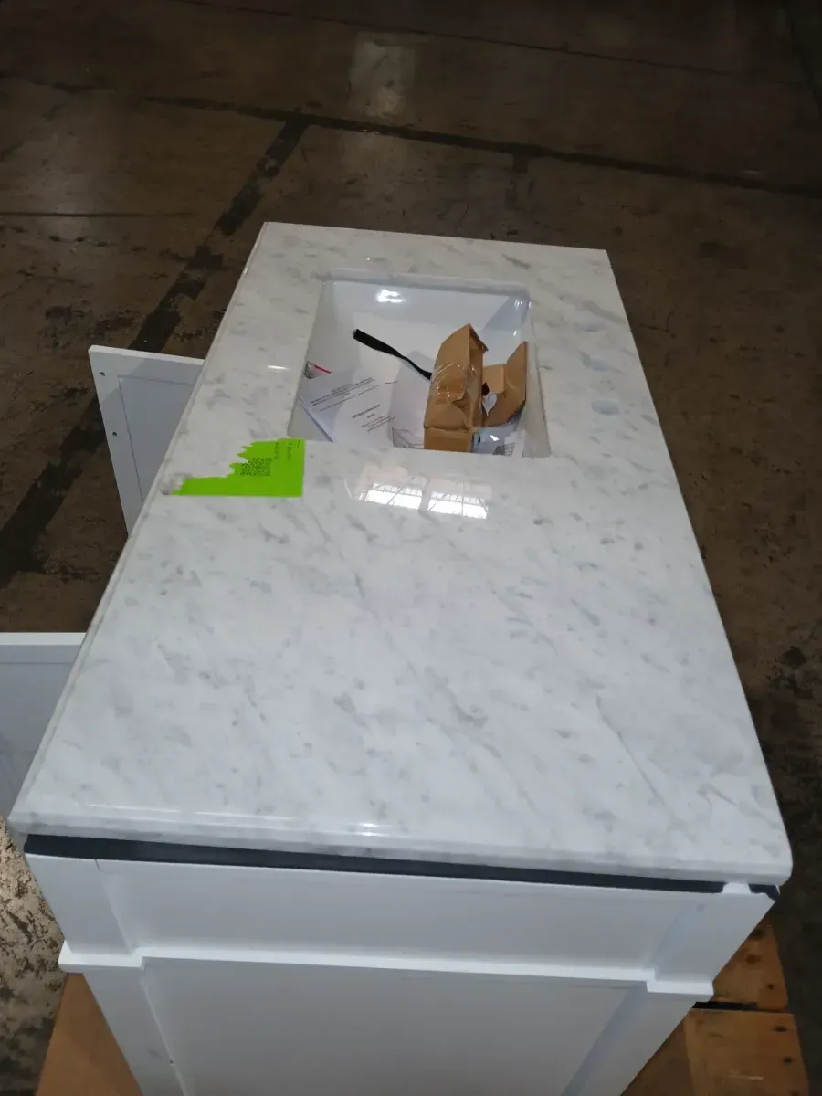 Caville 42 in. Single Sink Freestanding White Bath Vanity with Carrara Marble Top (Assembled) - image 3