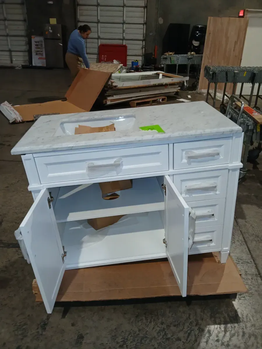 Caville 42 in. Single Sink Freestanding White Bath Vanity with Carrara Marble Top (Assembled) - image 4