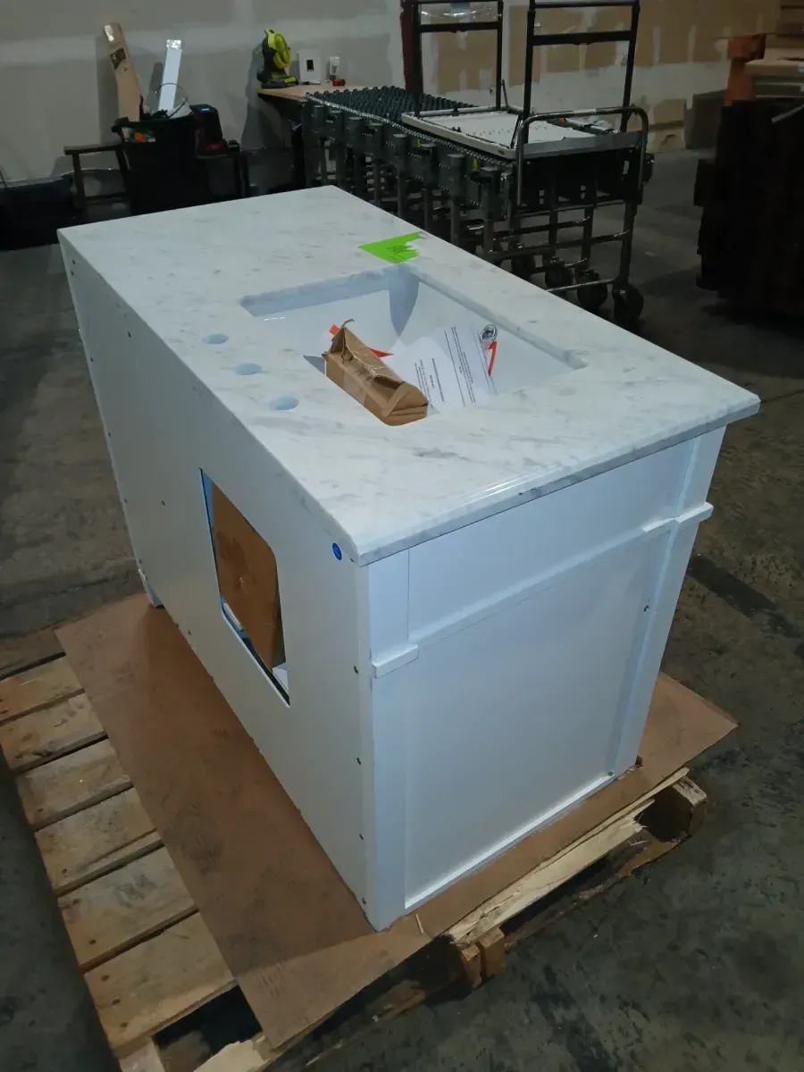 Caville 42 in. Single Sink Freestanding White Bath Vanity with Carrara Marble Top (Assembled) - image 7