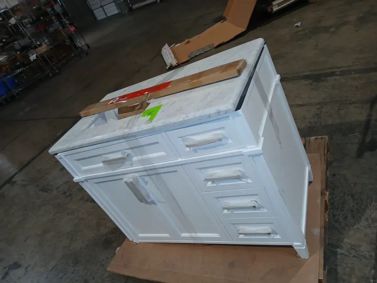 Caville 42 in. Single Sink Freestanding White Bath Vanity with Carrara Marble Top (Assembled) - image 8