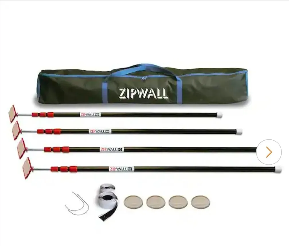 ZipWall 10 ft. Stainless Steel Dust Barrier Poles with 2-Adhesive Zippers and a Carry Bag Black (4-Pack) - image 1