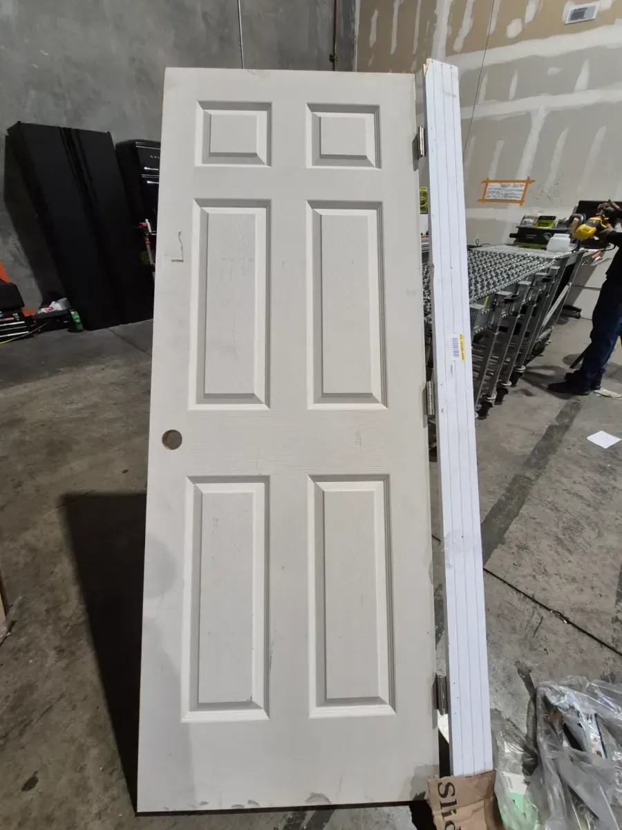 30 in. x 80 in. Utility 6-Panel Left Hand Outswing Primed Steel Prehung Front Exterior Door No Brickmold - image 1