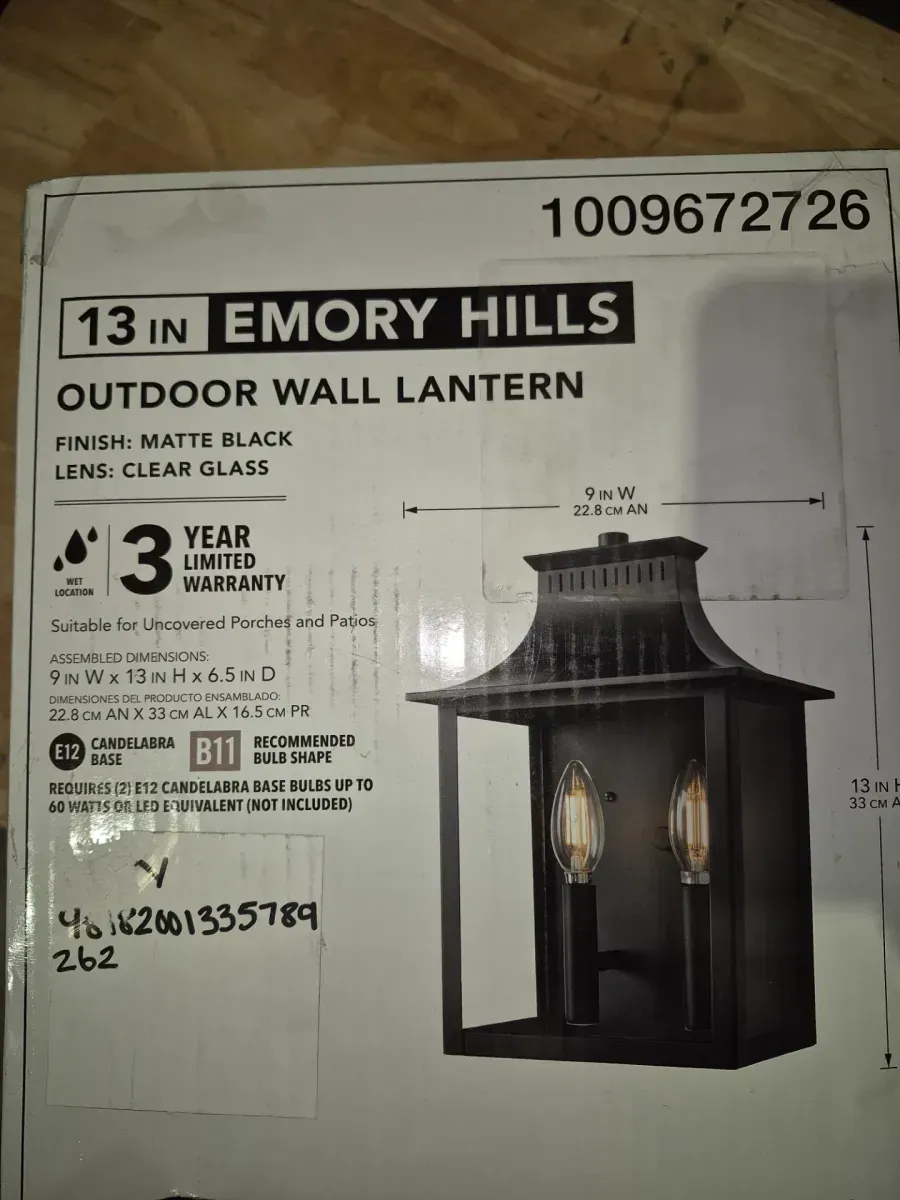 Emory Hills 13 in. 2-Light Matte Black Hardwired Outdoor Wall Light Lantern Sconce with No Bulbs Included - image 3