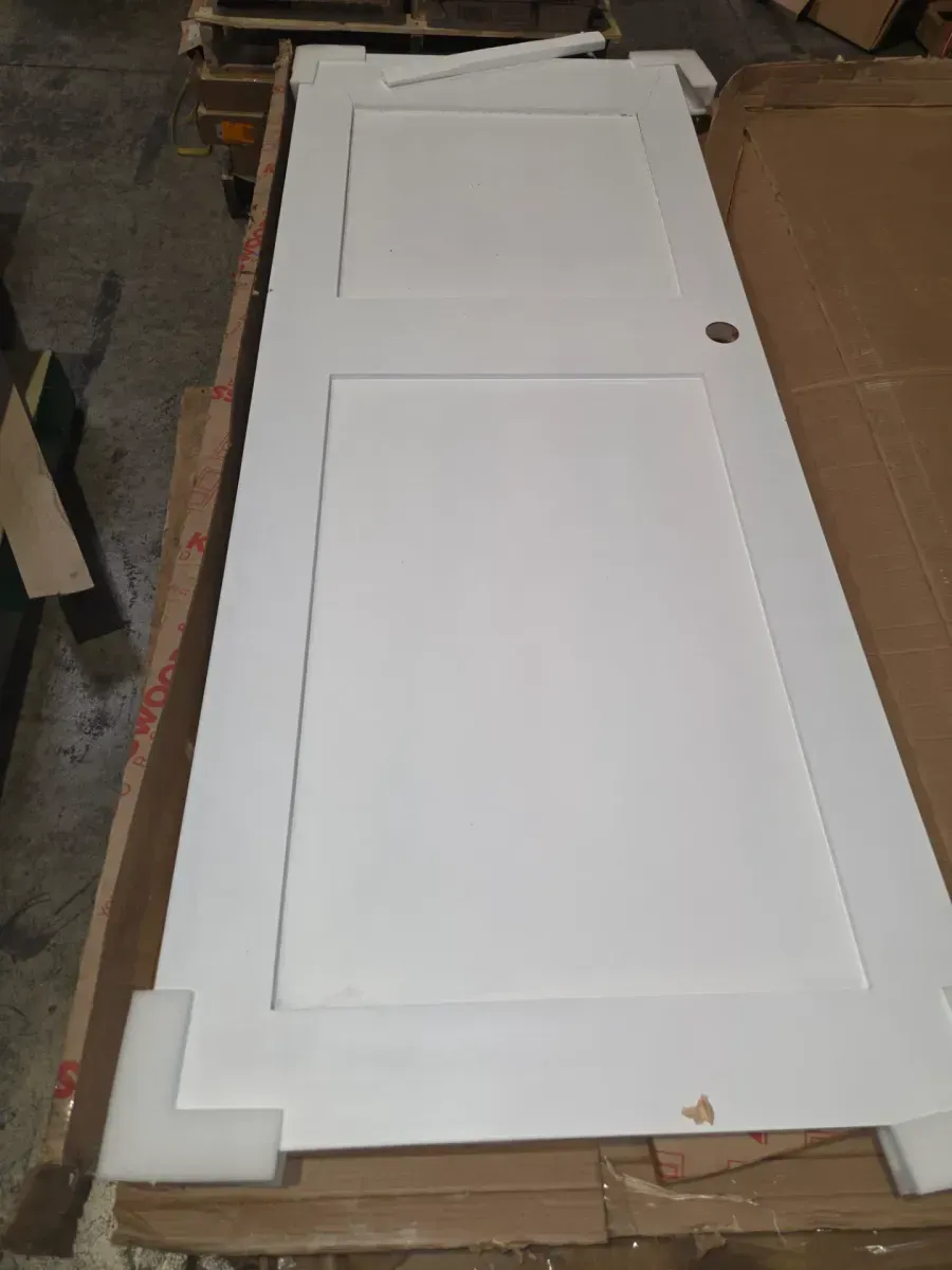 32 in. x 80 in. Shaker Unfinished 2-Panel Solid Core Primed Pine Wood Reversible Single Prehung Interior Door - image 1