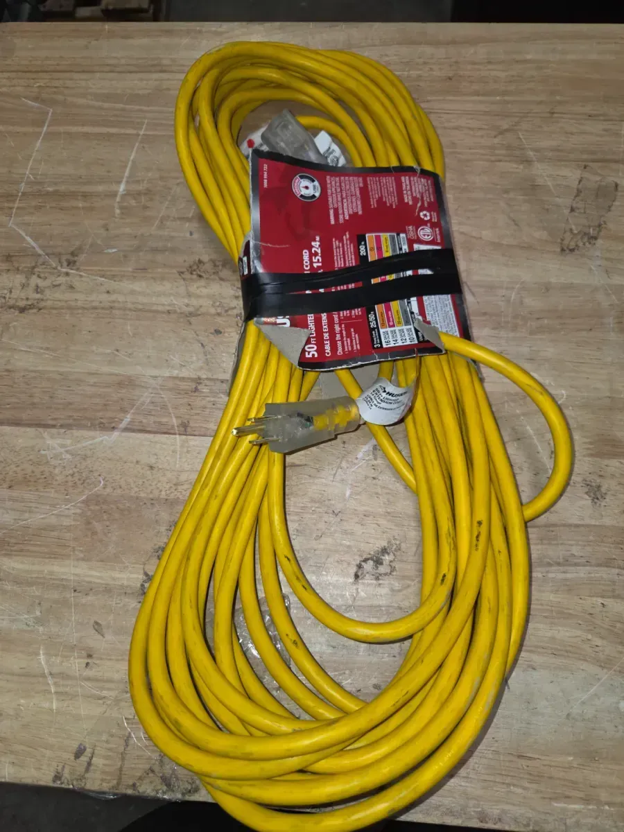 50 ft. 14/3 Medium Duty Indoor/Outdoor Extension Cord with Multiple Outlet Triple Tap Lighted End, Yellow - image 3