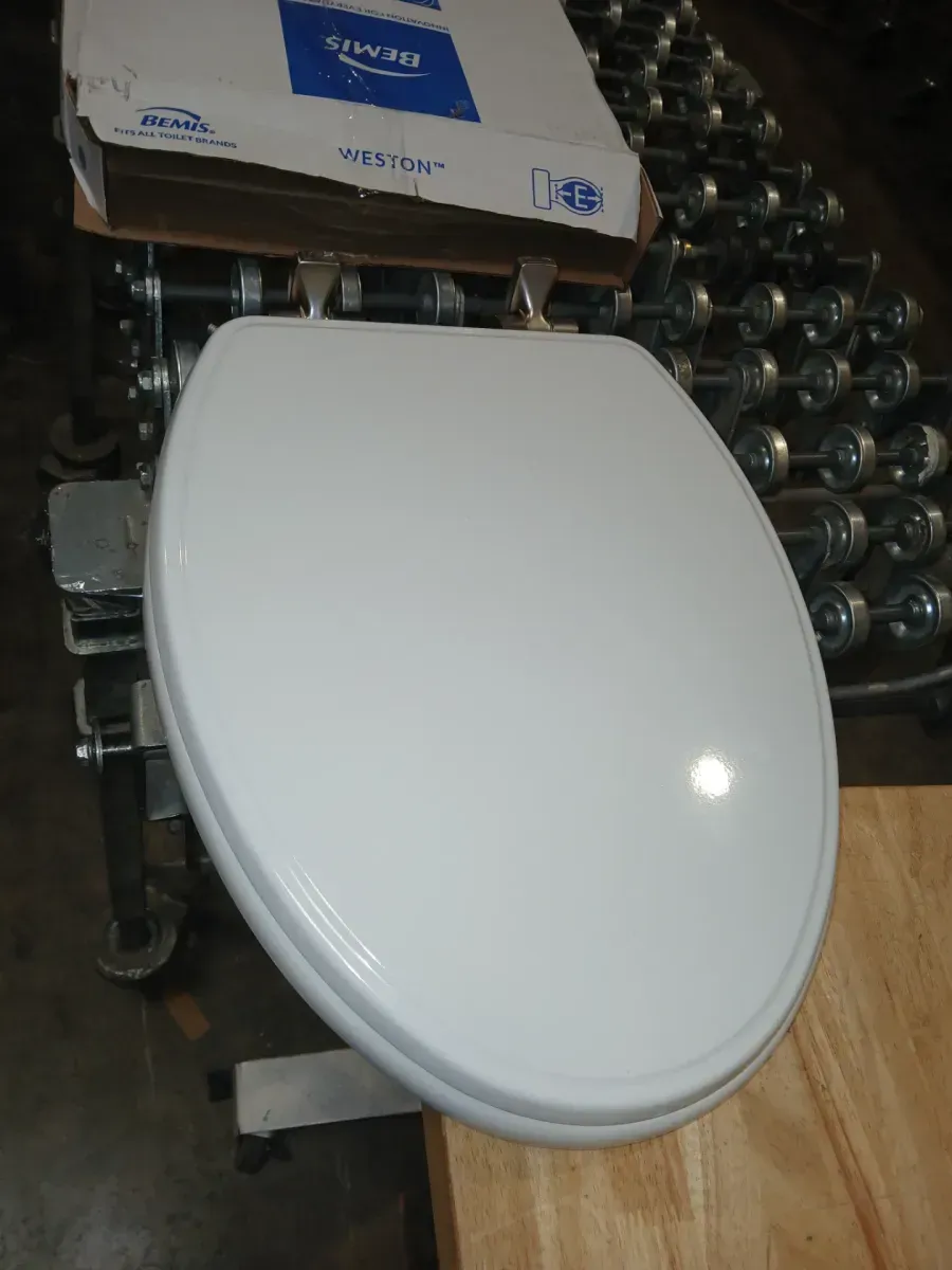 Weston Elongated Soft Close Enameled Wood Never Loosens Brushed Nickel Metal Hinge Toilet Seat in White - image 2