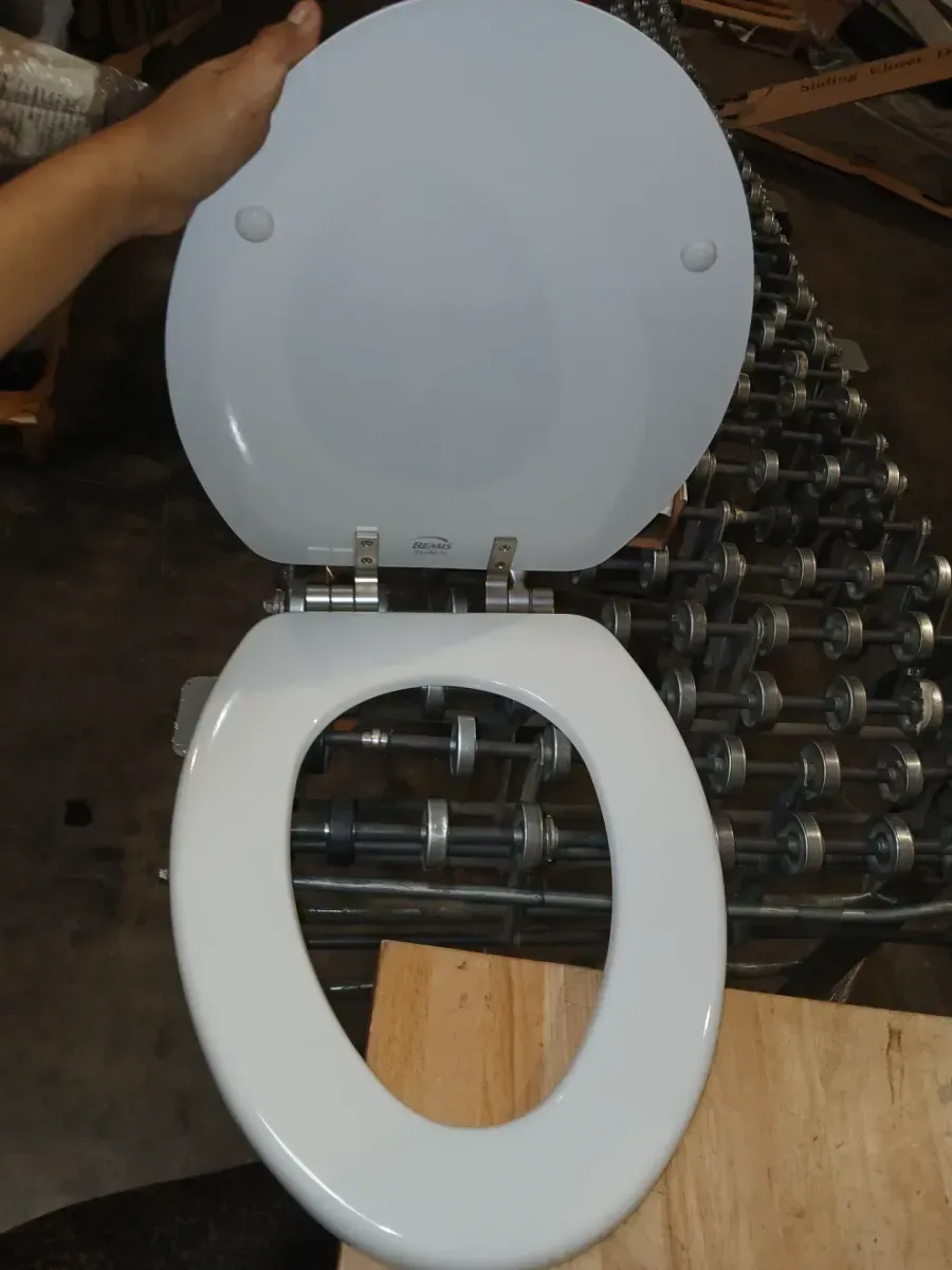 Weston Elongated Soft Close Enameled Wood Never Loosens Brushed Nickel Metal Hinge Toilet Seat in White - image 3