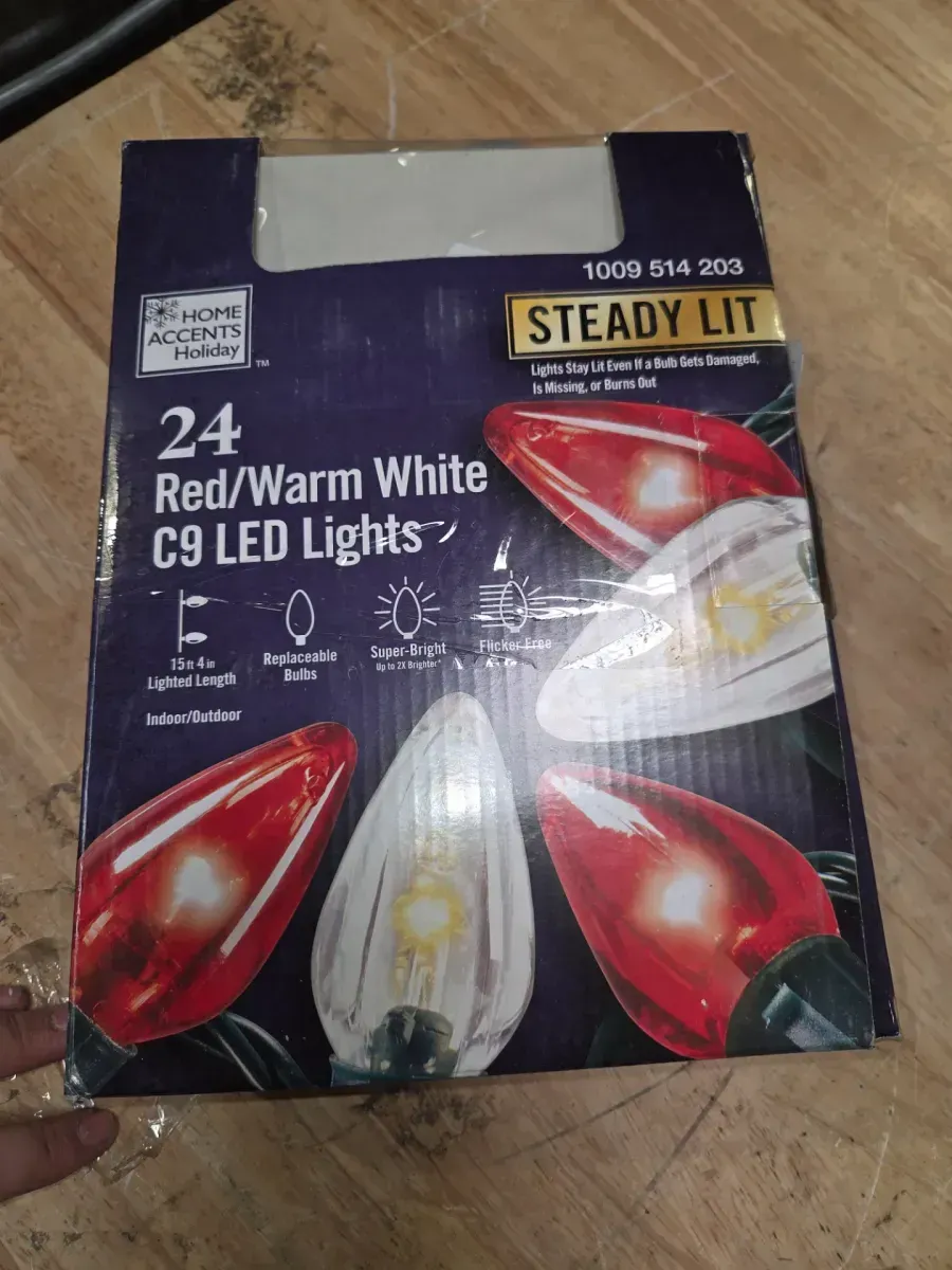 Home Holiday Accent 24L Red and Warm White Smooth C9 Steady Lit LED Lights Home Accents Holiday - image 3