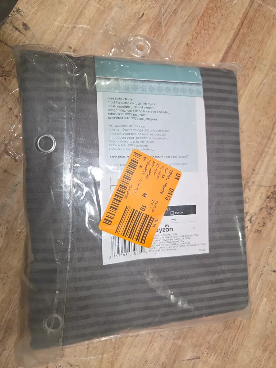 72 in. L x 70 in. W 100% Waterproof Striped Fabric Shower Curtain Liner in Grey - image 3