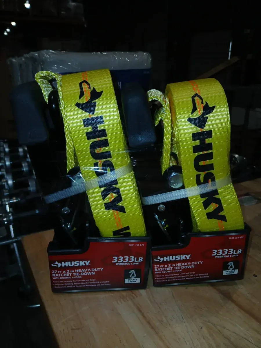 12 ft x 1 in Ratchet Tie-Down Straps w/  S-Hook & 27 ft x 2 in Heavy-Duty Ratchet Tie-Down Strap w/ J Hook Combo (5-Pc) - image 3