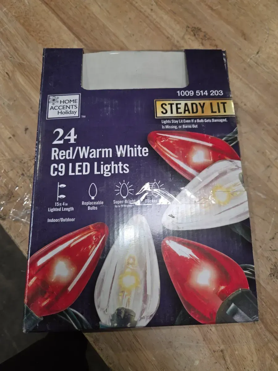 Home Holiday Accent 24L Red and Warm White Smooth C9 Steady Lit LED Lights Home Accents Holiday - image 4