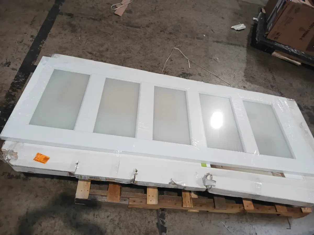 30 in. x 80 in. Solid Core 5-Lite Tempered Frosted Glass White Primed MDF Interior Door Slab - image 3