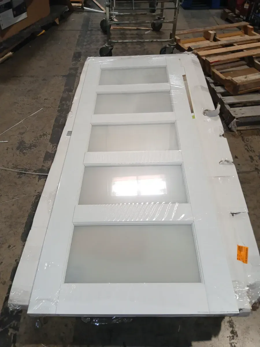 30 in. x 80 in. Solid Core 5-Lite Tempered Frosted Glass White Primed MDF Interior Door Slab - image 4