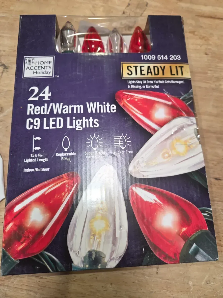 Home Holiday Accent 24L Red and Warm White Smooth C9 Steady Lit LED Lights Home Accents Holiday - image 4