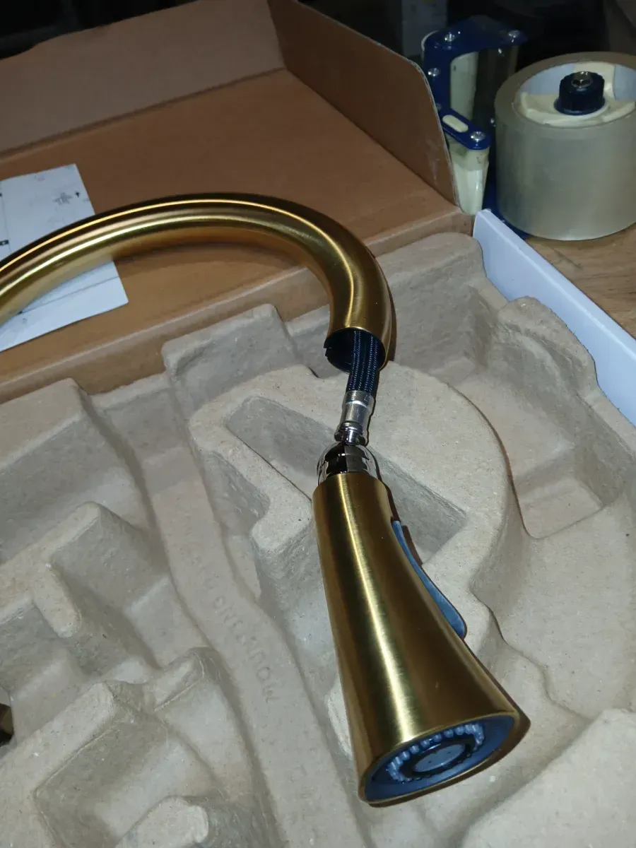 Conti Single Handle Pull Down Sprayer Kitchen Faucet in Vibrant Brushed Moderne Brass - image 4