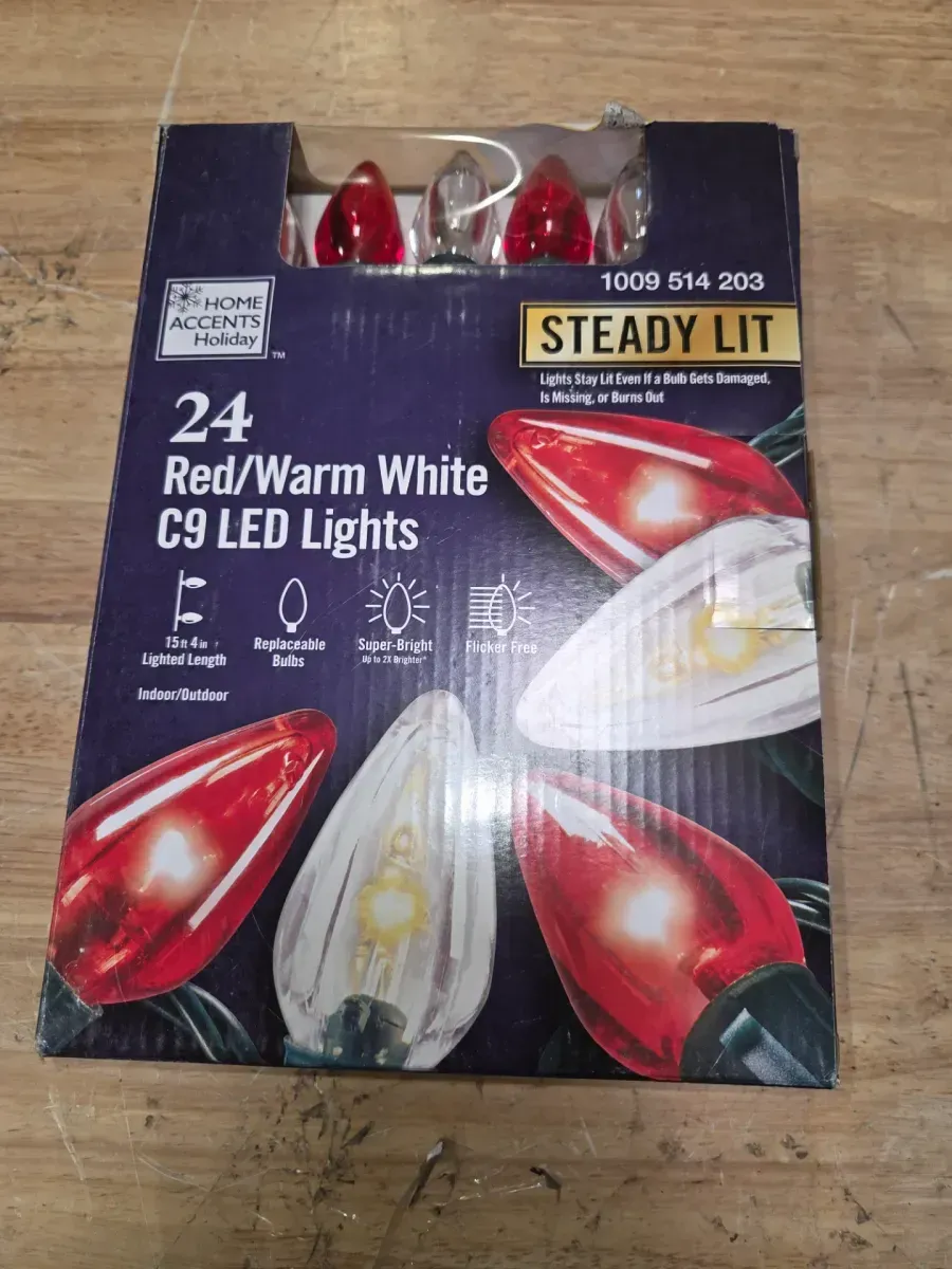 Home Holiday Accent 24L Red and Warm White Smooth C9 Steady Lit LED Lights Home Accents Holiday - image 3