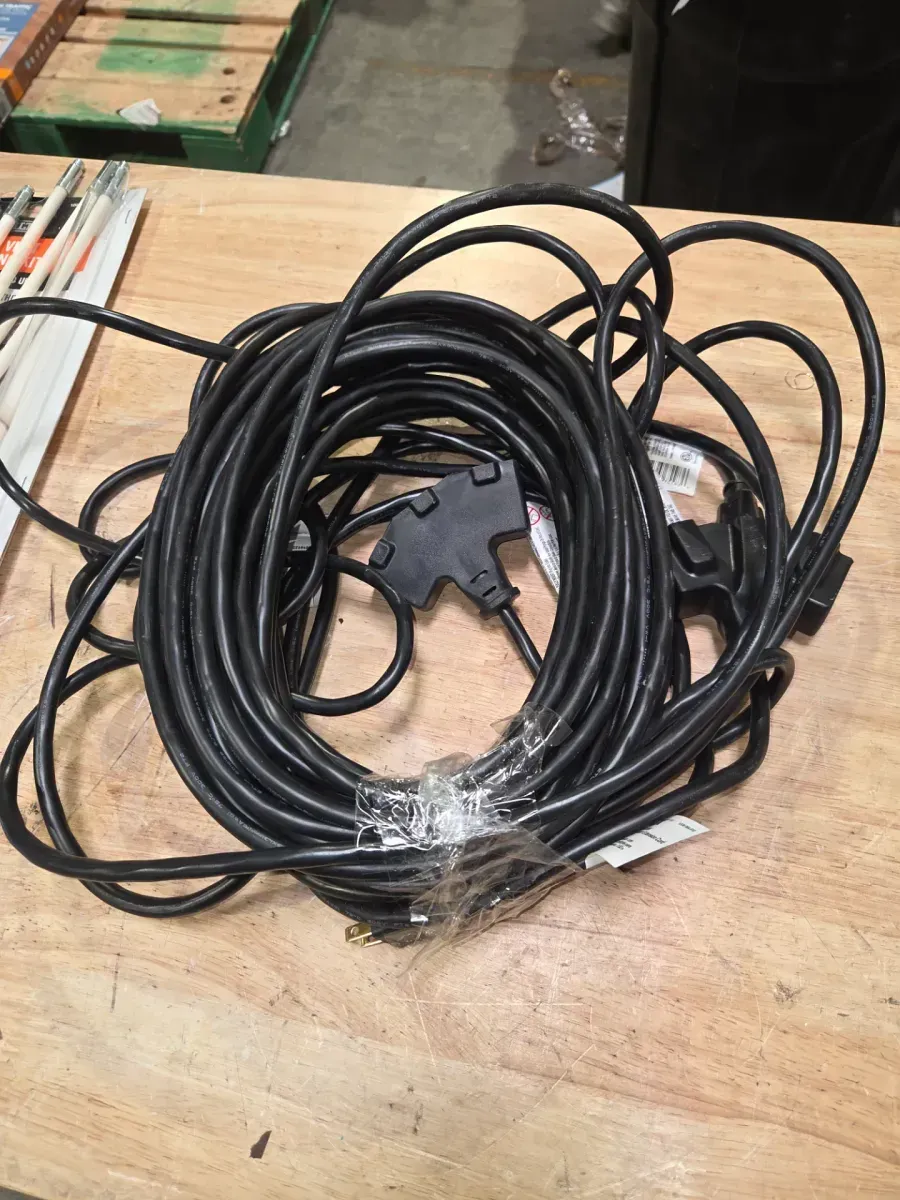 50 ft. 16/3 Light Duty Indoor/Outdoor Extension Cord with Multiple Outlet Triple Tap End, Black - image 2